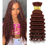 Weeybay Extensiones De Pelo Humano Deep Wave Human Braiding Hair for Boho Braids #33 Reddish Brown Color Cabello Humano Natural Human Hair Extensions No Weft Weave 50g/Piece 32 32 32 Pulgadas