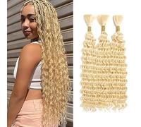 Weeybay Extensiones De Pelo Humano Deep Wave Human Braiding Hair for Boho Braids #613 Blonde Color Cabello Humano Natural Human Hair Extensions No Weft Weave 50g/Piece 20 20 20 Pulgadas