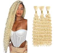 Weeybay Extensiones De Pelo Humano Deep Wave Human Braiding Hair for Boho Braids #613 Blonde Color Cabello Humano Natural Human Hair Extensions No Weft Weave 50g/Piece 30 30 30 Pulgadas