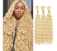 Weeybay Extensiones De Pelo Humano Deep Wave Human Braiding Hair for Boho Braids #613 Blonde Color Cabello Humano Natural Human Hair Extensions No Weft Weave 50g/Piece 28 28 28 Pulgadas