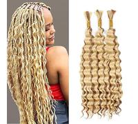 Weeybay Extensiones De Pelo Humano Deep Wave Human Braiding Hair for Boho Braids P27/613 Highlight Blonde Color Cabello Humano Natural Human Hair Extensions No Weft Weave 50g/Piece 16 16 16 Pulgadas
