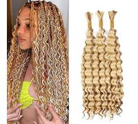 Weeybay Extensiones De Pelo Humano Deep Wave Human Braiding Hair for Boho Braids P27/613 Highlight Blonde Color Cabello Humano Natural Human Hair Extensions No Weft Weave 50g/Piece 26 26 26 Pulgadas