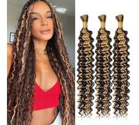 Weeybay Extensiones De Pelo Humano Deep Wave Human Braiding Hair for Boho Braids P427 Highlight Blond Color Cabello Humano Natural Human Hair Extensions No Weft Weave 50g/Piece 26 26 26 Pulgadas