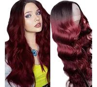 Weeybay Peluca de pelo humano para mujer, peluca de pelo humano ondulado, 4 x 4, cierre de encaje, color negro a burdeos, 150 % densidad sin procesar, sin pegamento, 30 pulgadas
