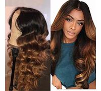 Weeybay Pelucas Mujer Pelo Cabello Humano Natural Body Wave Human Hair Wig Glueless 4x4 Lace Closure Wig 1B/30 Ombre Black to Brown Unprocessed Hair Cabello Humano for Woman 32 Inch