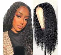 Weeybay Pelucas Mujer Pelo Cabello Humano Natural Curly Wave Human Hair Wig Glueless 4x4 Lace Closure Wig #1B Natural Black Unprocessed Hair Cabello Humano for Woman 18 Inch