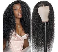 Weeybay Pelucas Mujer Pelo Cabello Humano Natural Curly Wave Human Hair Wig Glueless 4x4 Lace Closure Wig #1B Natural Black Unprocessed Hair Cabello Humano for Woman 28 Inch