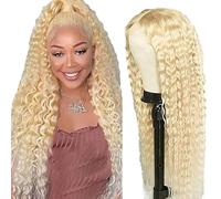 Weeybay Pelucas Mujer Pelo Cabello Humano Natural Curly Wave Human Hair Wig Glueless 4x4 Lace Closure Wig Blonde Color #613 Unprocessed Hair Cabello Humano 150% Density 22 Inch