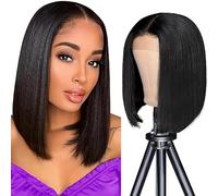 Weeybay Pelucas Mujer Pelo Cabello Humano Natural Short Bob Straight Human Hair Wig Glueless 4x4 Lace Closure Wig Natural Black #1B Unprocessed Hair Cabello Humano 12 Inch
