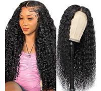 Weeybay Pelucas Mujer Pelo Cabello Humano Natural Water Wave Human Hair Wig Glueless 4x4 Lace Closure Wig #1B Black Unprocessed Hair Cabello Humano 26 Inch