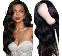 Weeybay Pelucas Mujer Pelo Natural Humano Body Wave Human Hair Wig 4X1 Lace Closure Cabello Humano with Baby Hair Glueless Wear and Go Bleached Knot Natural Black Color 28 Inch