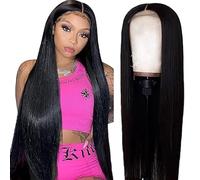 Weeybay Pelucas Mujer Pelo Natural Humano Bone Straight Human Hair Wig Glueless Wear and Go 4X1 Lace Closure Cabello Humano #1B Natural Black Color with Baby Hair Bleached Knot 32 Inch
