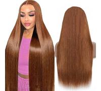 Weeybay Pelucas Mujer Pelo Natural Humano Bone Straight Human Hair Wig Glueless Wear and Go 4X1 Lace Closure Cabello Humano with Baby Hair Light Brown Color Bleached Knot 18 Inch