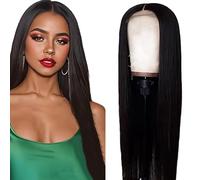 Weeybay Pelucas Mujer Pelo Natural Humano Straight Human Hair Wig 4X1 Lace Closure Cabello Humano with Baby Hair Glueless Wear and Go Bleached Knot Natural Black Color 32 Inch