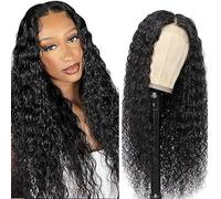 Weeybay Pelucas Mujer Pelo Natural Humano Water Wave Human Hair Wig Glueless Wear and Go 4X1 Lace Closure Cabello Humano with Baby Hair Bleached Knot Natural Black Color 32 Inch