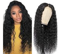 Weeybay Pelucas Mujer Pelo Natural Humano Water Wave Human Hair Wig Glueless Wear and Go 4X1 Lace Closure Cabello Humano with Baby Hair Bleached Knot Natural Black Color 34 Inch