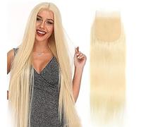 Weeybay Straight Human Hair Closure 4x4 Lace Con Closure Pelo Humano Blonde 613 Color De Cabello Natural Humano Human Hair Free Part Pre Bleached Knots Blond 30 Pulgadas