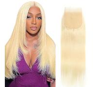 Weeybay Straight Human Hair Closure 4x4 Lace Con Closure Pelo Humano Blonde 613 Color De Cabello Natural Humano Human Hair Free Part Pre Bleached Knots Blond 26 Pulgadas