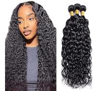 Weeybay Water Wave Human Hair Bundles Cabello Humano Human Hair Extensiones De Pelo Humano Natural Negro Black #1B Color Double Weft Weave 50g/Paquete 22 24 26 Pulgadas