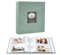 WEFHEF Álbum de Fotos, Libro de Fotos de Lino con Ventana, Album Fotos scrapbook con 200 Bolsillo de 15x10 cm, Albunes para Fotos DIY para Boda,Niño,Aniversario, Viaje (22cm*22cm, Verde)