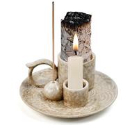 WEFHEF Quemador de Incienso 4 en 1, Soporte Palo Santo de Cerámica, Porta Incienso con Base Colectora de Cenizas y Mango, Quemador de Palo Santo con Soporte para Sala de Yoga,Salón y Meditación