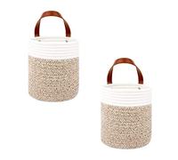 WEFLAIR Colgando Tejida Pared de la Canasta Conjunto con Asas PU, Juego de 2 algodón Tejida Cuerda Planta Cesta, Organizador del almacenaje de la Cesta, 8,5’ ’x 6,5’ ’- Caqui/Blanco