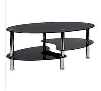 Wefun - Mesa de centro ovalada con tablero de cristal y 3 patas para salón, 90 x 50 x 43 cm, Negro , 90 x 50 x 43 cm