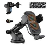 Wefunix 15W Cargador Inalámbrico Coche, [Agarre Automático+Doble Bobina+Ventilador] Soporte Movil Carga Rápida compatible con iPhone 16 15 14 13 12 11 XS Samsung Z Flip S25 S24 S23 S22 S21 Note Huawei