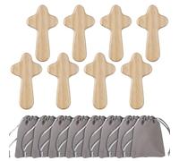 WEGREAT Cruces de cruz hechas a mano: 8 piezas de cruz de madera, pequeñas piedras de madera, con 8 bolsas de franela para comunión, bautizo, regalo de condolencia, también como cruz de muerte, hecha