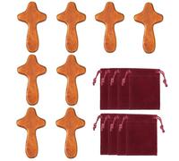 WEGREAT Cruz de mano de madera: 8 cruces de madera hechas a mano, pequeñas piedras con 8 bolsas de franela para comunión, bautizo, regalo de condolencia, también como cruz de muerte (marrón)