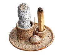 WEGREAT Cuenco de Incienso 4 en 1: Soporte de Cerámica, Bandeja para Meditación, Soporte de Palo Santo para Conos, Incienso y Salvia Blanca