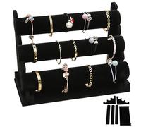 WEGREAT Expositor de pulsera de terciopelo con 3 niveles extraíbles: negro, expositor de joyas para mujeres y niñas, soporte para joyas de terciopelo, soporte para joyas, para pulsera, collar y reloj