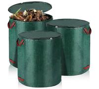 WEGREAT - Juego de 3 sacos de basura para jardín con tapa: juego de 3 sacos para hojas, saco de jardín de 120 l, bolsas estables de corte verde, plegables, grandes para hierba, hojas, setos, residuos