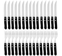 WEGREAT - Juego de 30 cubiertos para carne (acero inoxidable, 15 tenedores y 15 cuchillos de mesa para 15 personas), color negro