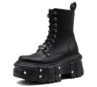 WEHAM Botas de Combate de Plataforma gótica para Mujer con Hebilla con Tachuelas y tacón Cuadrado Grueso, Botines Impermeables para Motocicleta,Negro,42