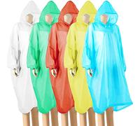 wehers Paquete de 5 ponchos de lluvia desechables, talla única, impermeables, de emergencia, poncho de lluvia para adultos, con capucha y mangas, ideal para festivales, camping, pesca, parques