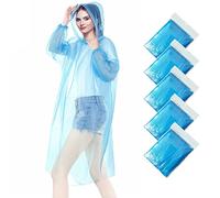 wehers Poncho de lluvia, 5 unidades, desechables para hombres y mujeres, con mangas largas y capucha, impermeable, para festivales, conciertos, senderismo, ciclismo, azul, XXXL