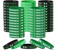 Wehhbtye 60 pulseras de silicona para concienciación sobre la salud mental, pulsera motivacional de cinta verde con 5 estilos, pulsera de concienciación de esperanza verde para hombres y mujeres
