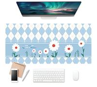 Wehilio Alfombrilla de ratón XXL grande para gaming, 900 x 400 x 4 mm, con estampado floral fresco, protector de escritorio con bordes cosidos, para jugadores, oficina y hogar