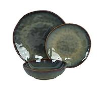 WeHome - Servicio de platos para 6 personas, juego de 18 piezas, platos de cerámica de colores, modernos, lavables en lavavajillas, compatibles con microondas (verde oscuro)