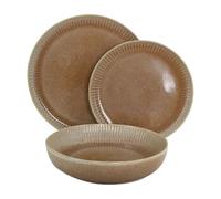 WeHome - Vajilla para 6 personas, juego de 18 piezas, platos de cerámica multicolor modelo Erika, modernos 3 tamaños, lavable en lavavajillas, compatible con microondas (marrón)