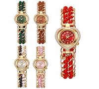 Weicam 5 relojes al por mayor para mujer, esfera casual en forma de corazón con banda trenzada de cristal, pulsera ajustable, analógico, reloj de pulsera de cuarzo