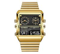 Weicam Hombres Lujo Lumious Impermeable Cuadrado Dial Digital Reloj Analógico Relojes de Pulsera de Cuarzo Dual Display, Oro