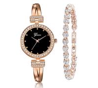 Weicam Reloj de pulsera analógico de cuarzo clásico de dos piezas para mujer, Oro Rosa