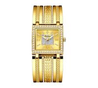 Weicam Reloj de pulsera analógico de cuarzo con esfera cuadrada de lujo para mujer con brazalete de cristal y caja, Dorado