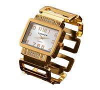 Weicam Reloj de pulsera analógico de cuarzo con esfera rectangular de cristal para mujer, Dorado