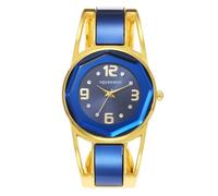 Weicam Reloj de pulsera analógico de cuarzo para mujer, esfera redonda simple con brazalete de cristal, reloj de pulsera, Azul
