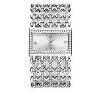 Weicam Reloj de pulsera analógico de cuarzo para mujer y niña, con esfera cuadrada de cristal, Plateado