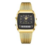 Weicam Reloj de pulsera analógico de cuarzo unisex para hombre y mujer, doble pantalla, doble movimiento, digital, para parejas, Negro -