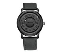 Weicam Relojes unisex geniales con números romanos creativos, esfera magnética de levitación, esfera impermeable, de cuarzo, reloj de pulsera para parejas, Negro (piel)., Minimalista